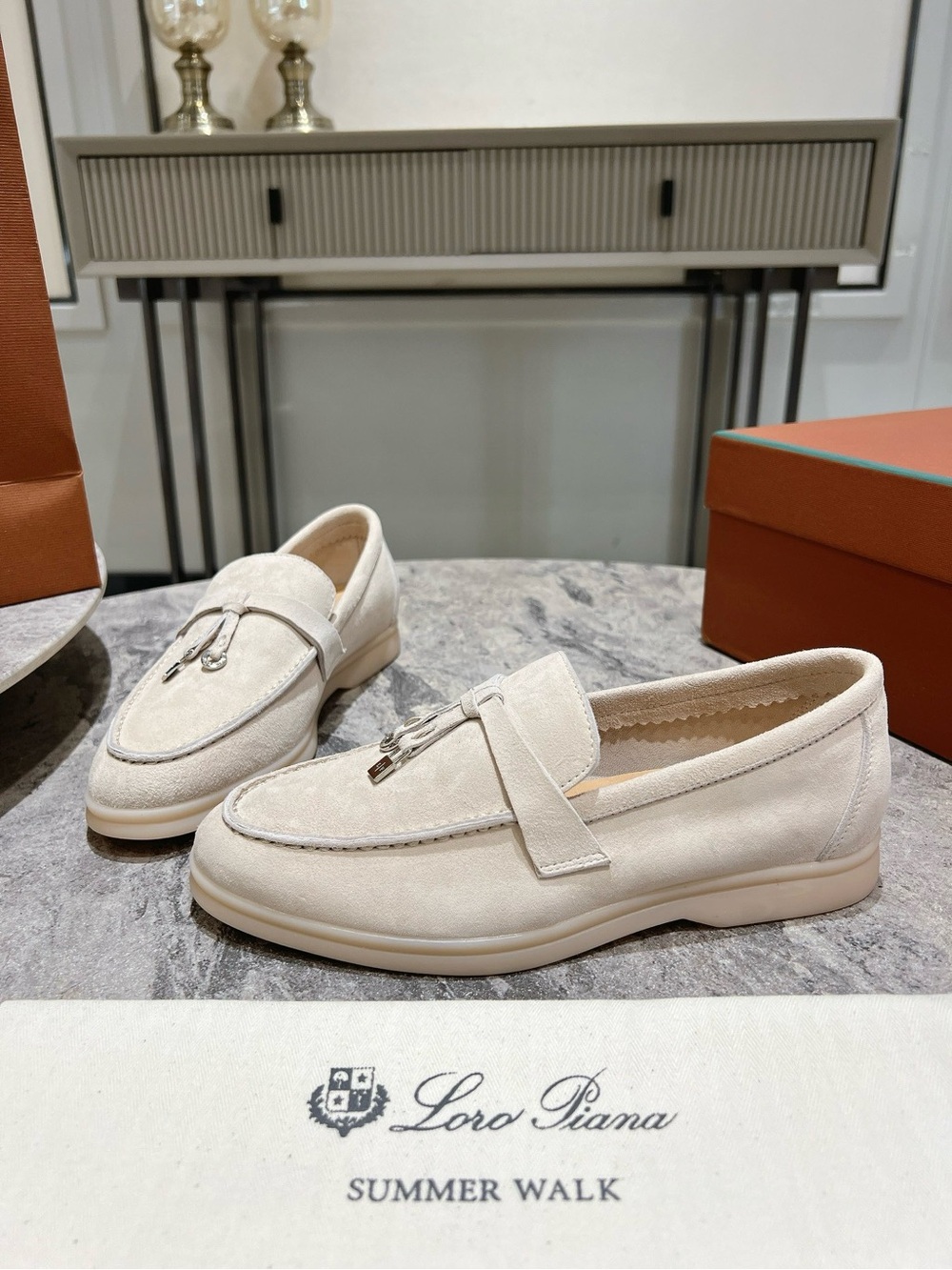Loro Piana Women's Cream Suede Tassel Penny Loafers - Picture 3 of 5